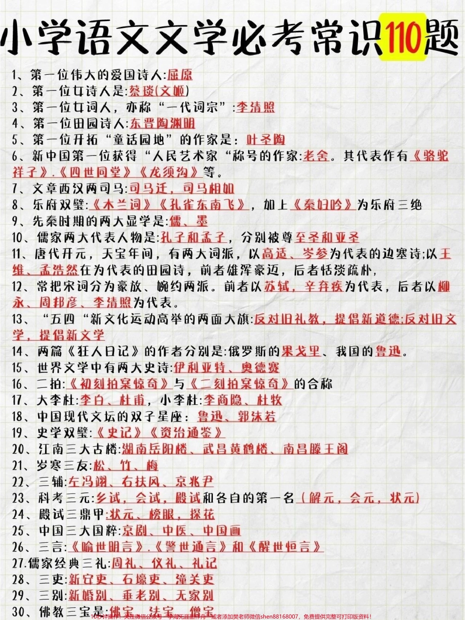 这些都是小学语文书里没有但是经常考到的文学常识可以帮孩子打印经常背记#小学语文 #知识点总结 #文学常识.pdf_第1页