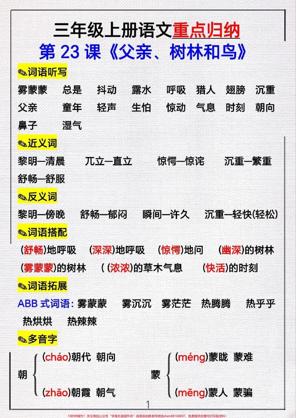 三年级上册语文第23课《父亲`树林和鸟》.pdf_第1页