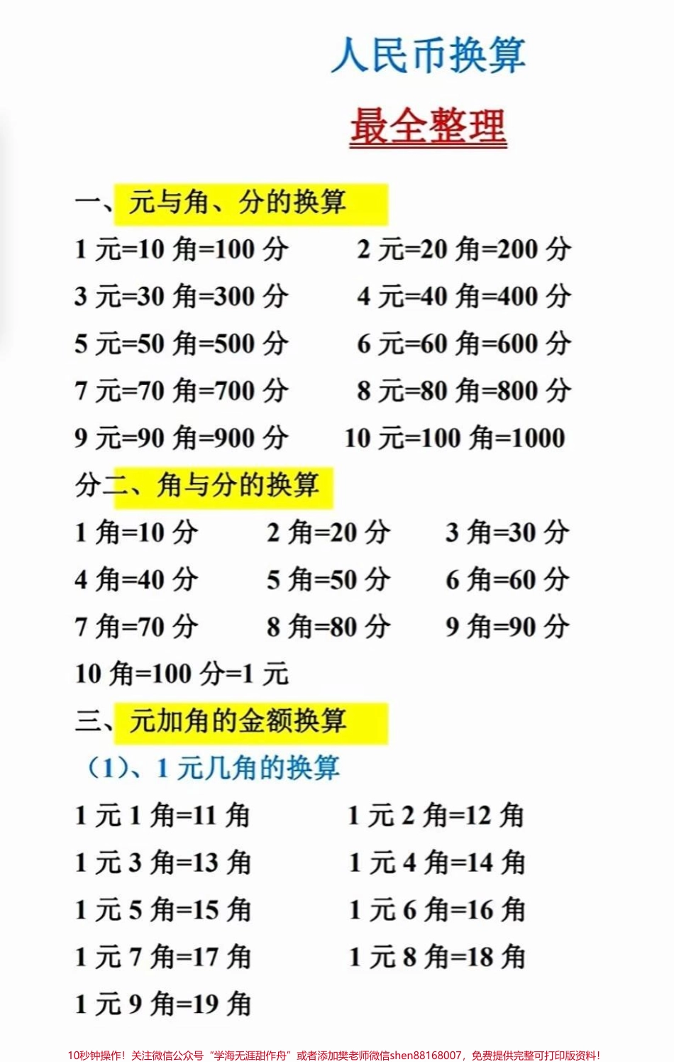 一年级下册数学元角分计算口诀汇总#每天学习一点点 #家长收藏孩子受益 #教育 #学习 #知识点总结.pdf_第3页
