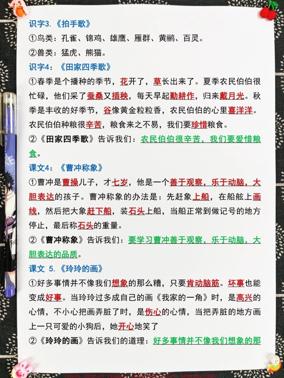 二年级语文上册重点知识点总结老师精心整整理家长给孩子打印出来学习一下！#一升二 #二年级语文 #二年级语文中心思想.pdf_第3页