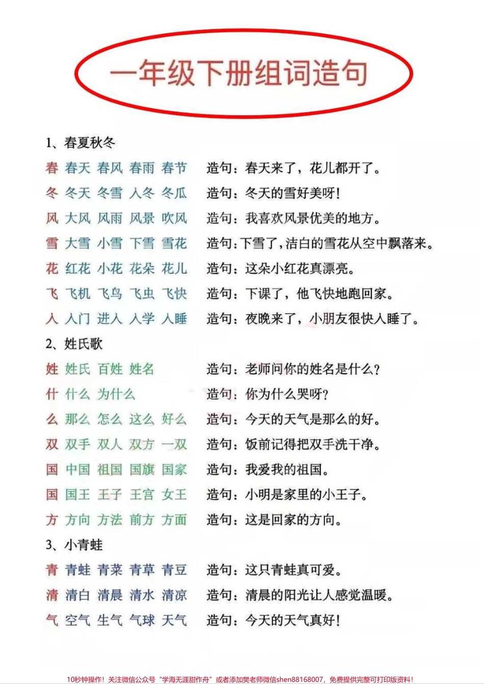 全网都在找的一年级下册生字组词造句老师说生字组词是必须要预习的这套生字组词造句全都包含啦！保存起来及时掌握学习内容#一年级 #知识分享 #造句 #词语积累 #生字.pdf_第1页
