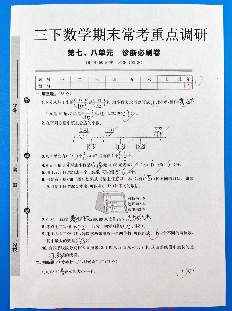 三年级数学下册期末常考重点调研卷第七第八单元诊断必刷卷#三年级 #三年级数学 #三年级数学重点难点 #家长收藏孩子受益 #小学数学.pdf_第1页