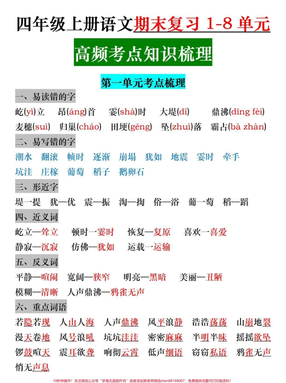 四年级上册语文期末复习各单元核心考点梳理#四年级 #四年级上册语文 #关注我持续更新小学知识 #期末复习 #知识点总结.pdf_第1页