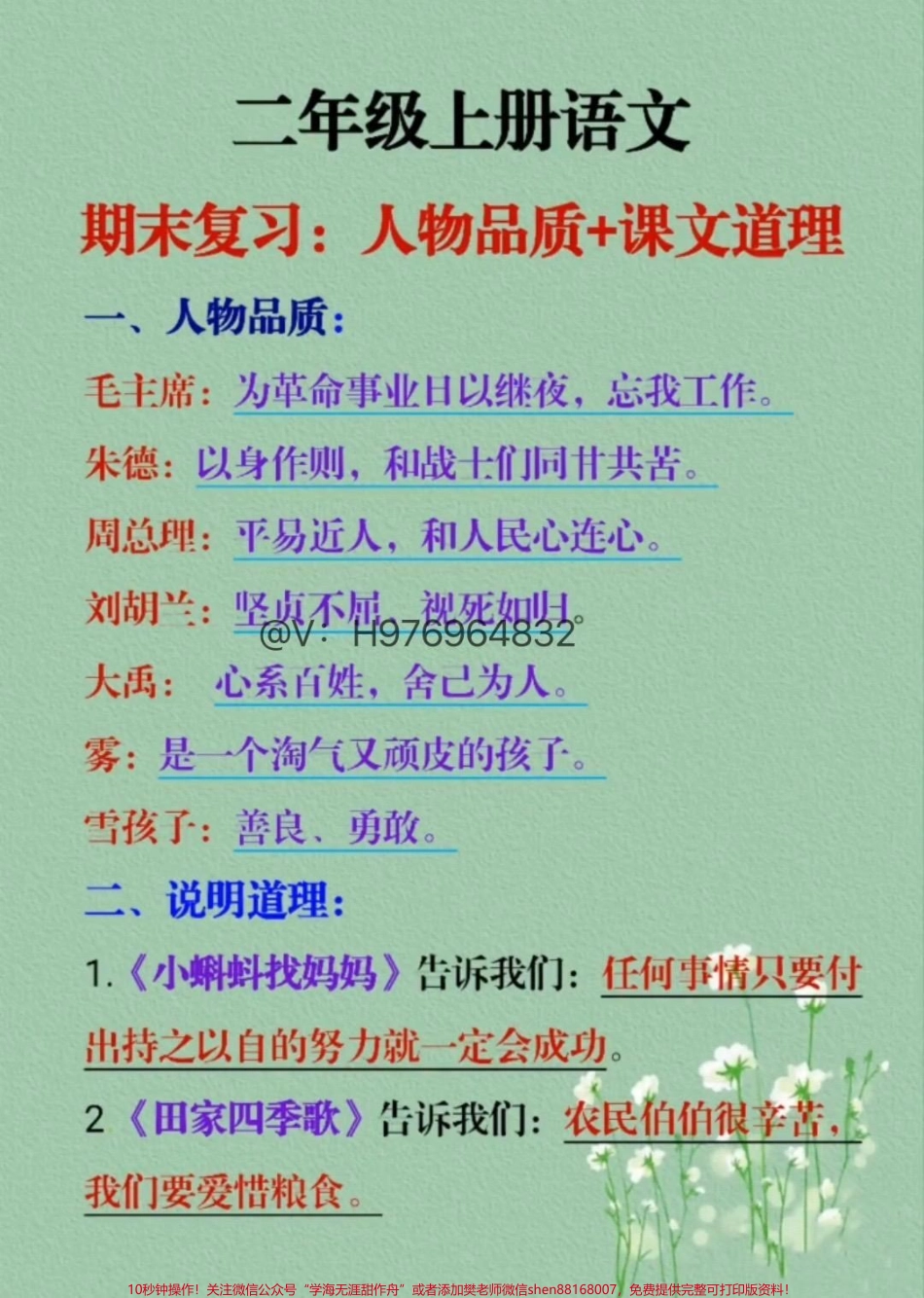 二年级语文上册 期末必考二年级语文上册 期末复习重点必须掌握【人物品质+课文道理】快背起来#二年级上册语文 #家长收藏孩子受益 #期末复习 #二年级 #必考考点.pdf_第1页