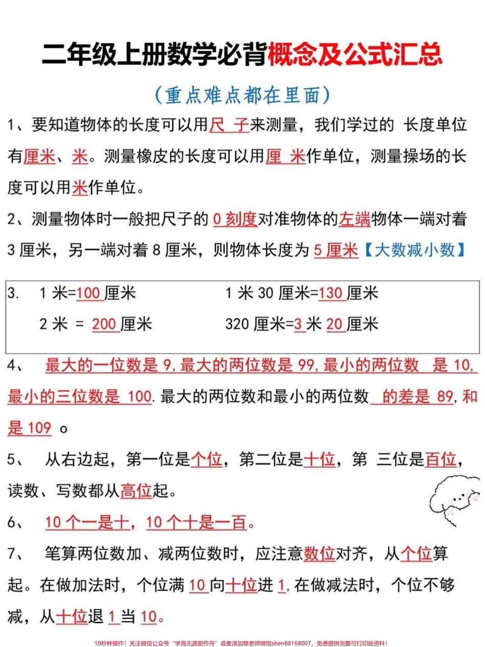 二年级上册数学必背概念及公式汇总二年级上册数学重难点公式老师给大家整理出来了家长给孩子打印一份出来学习都是考试常考必考知识点有电子版可打印家长快给孩子打印出来学习吧！#二年级数学 #公式大全 #数学思维 @抖音小助手.pdf_第2页