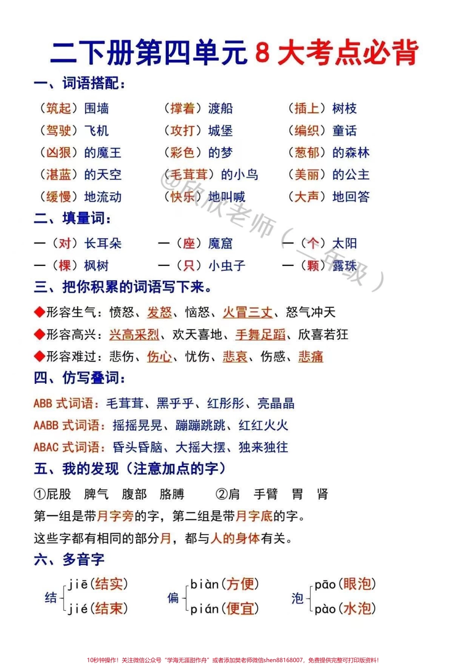 二年级语文下册第四单元必考考点速速收藏#家长收藏孩子受益 #二年级 #二年级语文下册 #必考考点 #小学语文.pdf_第1页