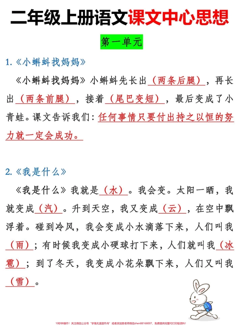 二年级上册语文课文中心思想二年级上册语文课文重点老师给大家整理出来了家长给孩子打印一份出来学习都是考试常考必考知识点有电子版可打印家长快给孩子打印出来学习吧！##二年级语文 #中心思想 #知识点总结 @抖音小助手.pdf_第2页