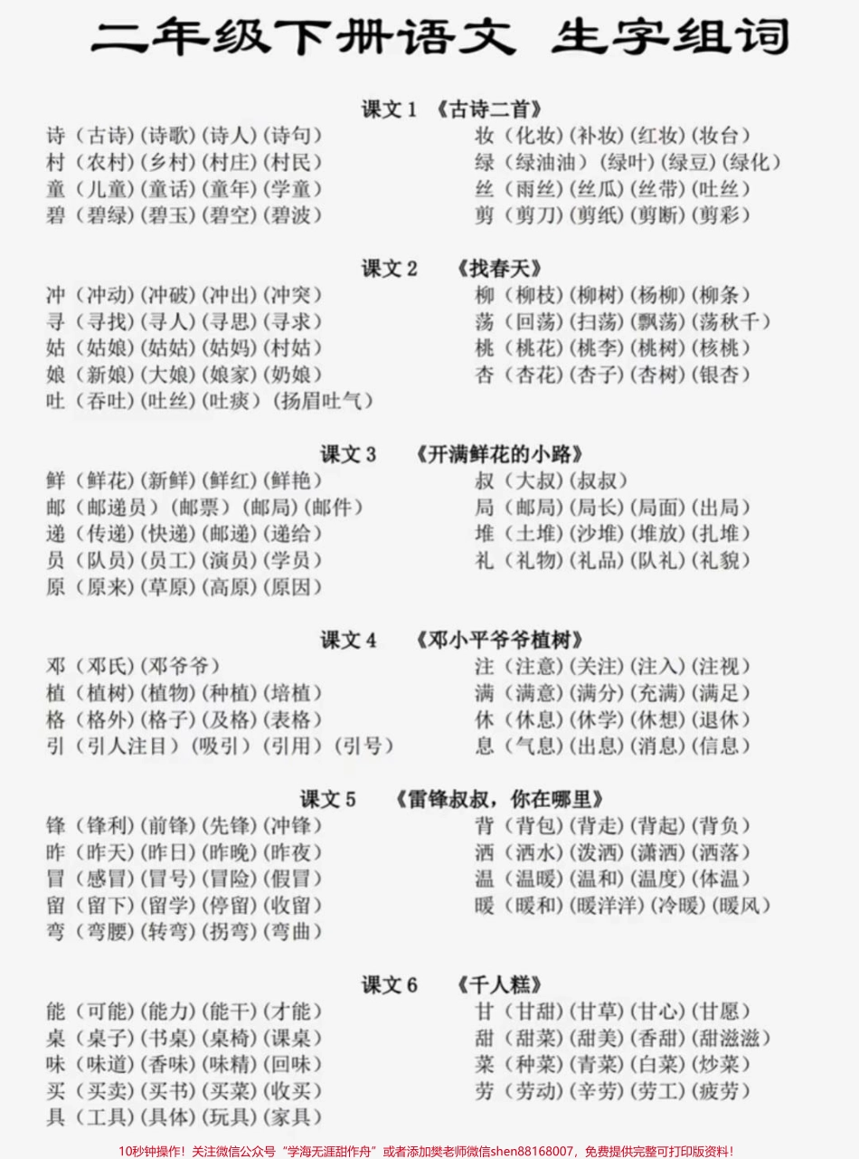 二年级下册语文生字组词汇总#家长收藏孩子受益 #教育 #知识点总结 #二年级下册语文 #小学知识点归纳.pdf_第1页