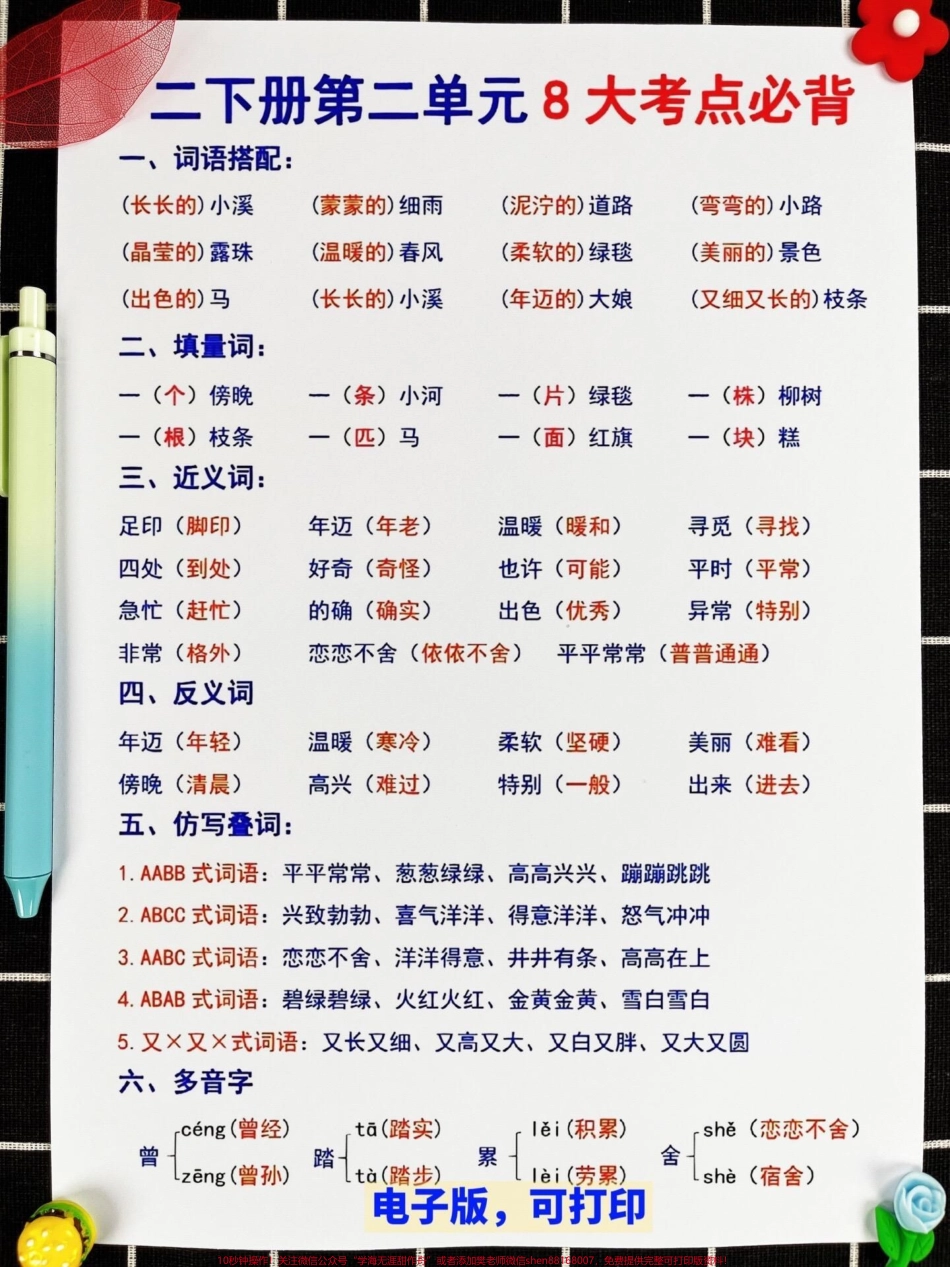 二年级下册语文1-8单元的重点知识老师精心整理好了一份资料家长们可以将这份资料打印出来让孩子进行复习和背诵这样孩子就可以更好地掌握这些重要的知识点如果您想帮助孩子更好地学习语文请务必将这份重点知识资料交给他们这将有助于孩子在语文学习中取得更好的成绩#二年级 #二年级语文下册 #重点知识.pdf_第3页