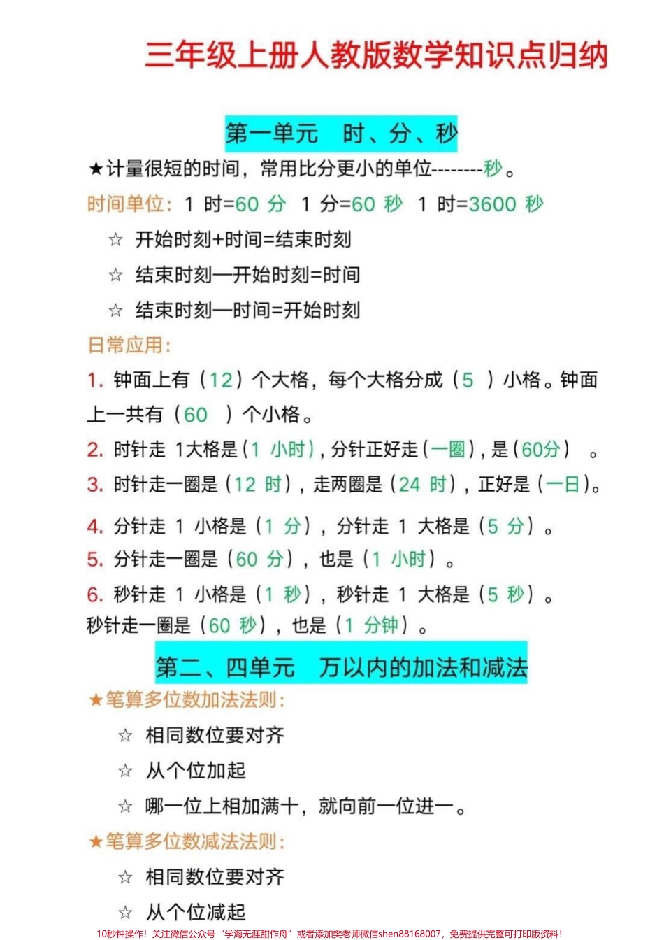 三年级上册人教版必背数学知识归纳家长收藏可打印#知识点总结 #三年级数学 #小学数学 #经验.pdf_第1页