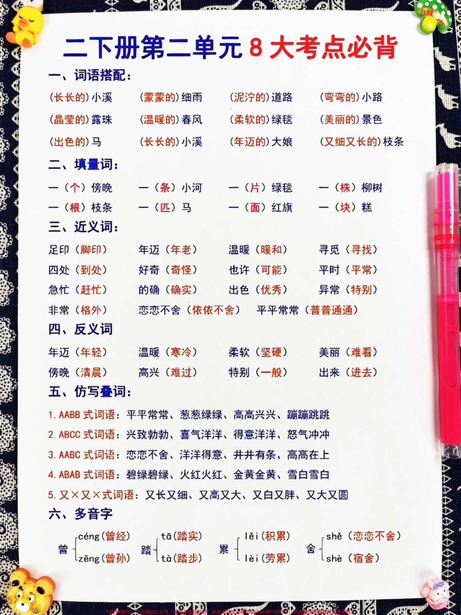 二年级语文下册1-8单元的重点知识家长可以将其打印出来让孩子复习和背诵以加强对这些重要知识点的掌握这些知识点是期中考试的必考内容对于二年级的语文学习非常重要#期中考试 #必考考点 #二年级语文 #知识点总结.pdf_第3页