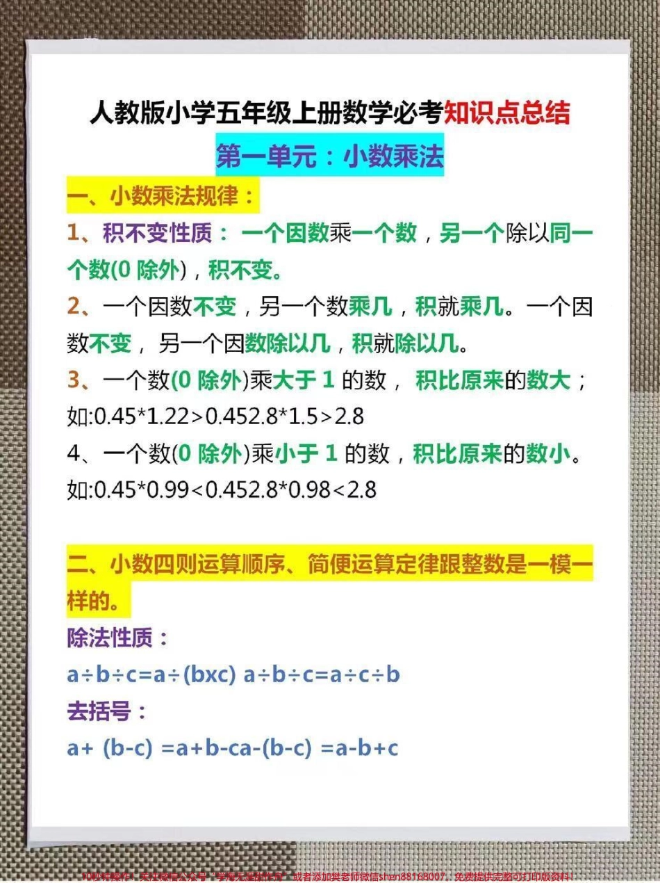 小学五年级数学上册1-8单元知识点汇总整理了一份五年级数学上册1-8单元知识点汇总家长给孩子打印一份出来学习都是考试常考常出题完整版可打印快给孩子打印一份出来学习吧！#电子版可打印#暑假预习 #五年级上册数学 #知识点总结 #学霸秘籍.pdf_第1页