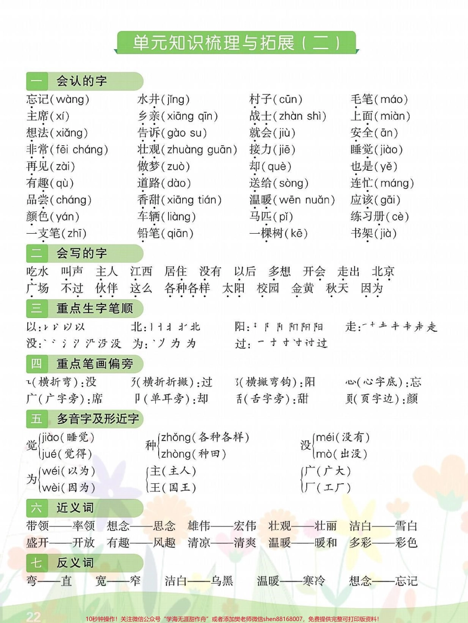 一年级语文下册班主任推荐期末必考总结一年级语文下册1-8单元期末必考知识点总结吃透这16页不管是期末考试还是基础达标测试都稳稳98+#一年级重点知识归纳 #一年级语文下册 #知识点总结 #必考考点 #期末复习.pdf_第2页