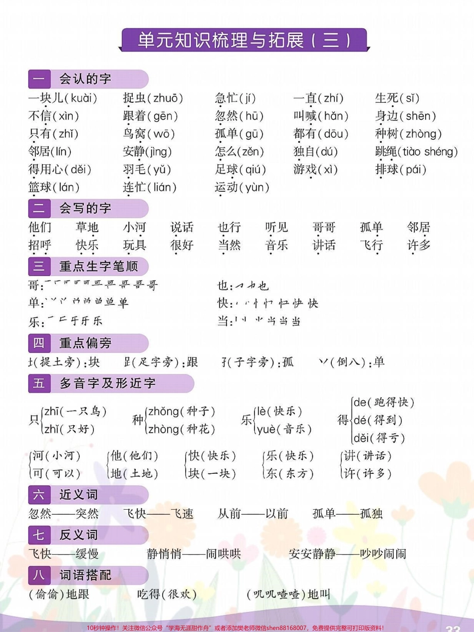 一年级语文下册班主任推荐期末必考总结一年级语文下册1-8单元期末必考知识点总结吃透这16页不管是期末考试还是基础达标测试都稳稳98+#一年级重点知识归纳 #一年级语文下册 #知识点总结 #必考考点 #期末复习.pdf_第3页