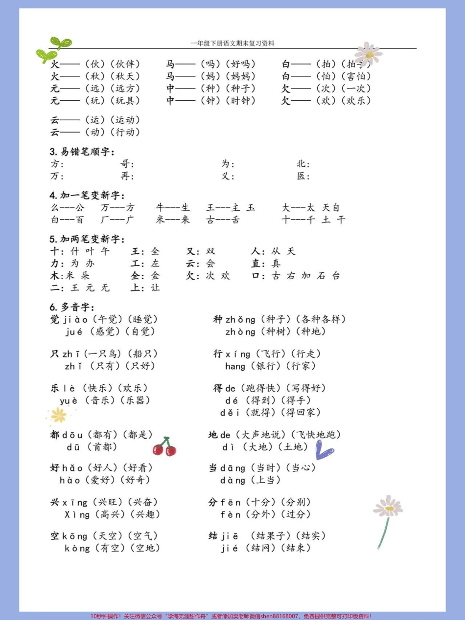 一年级语文下册重点难点内容字词专项知识点总结#一年级语文下册 #必考考点 #一年级重点知识归纳 #知识点总结 #小学语文必考知识点盘点.pdf_第2页