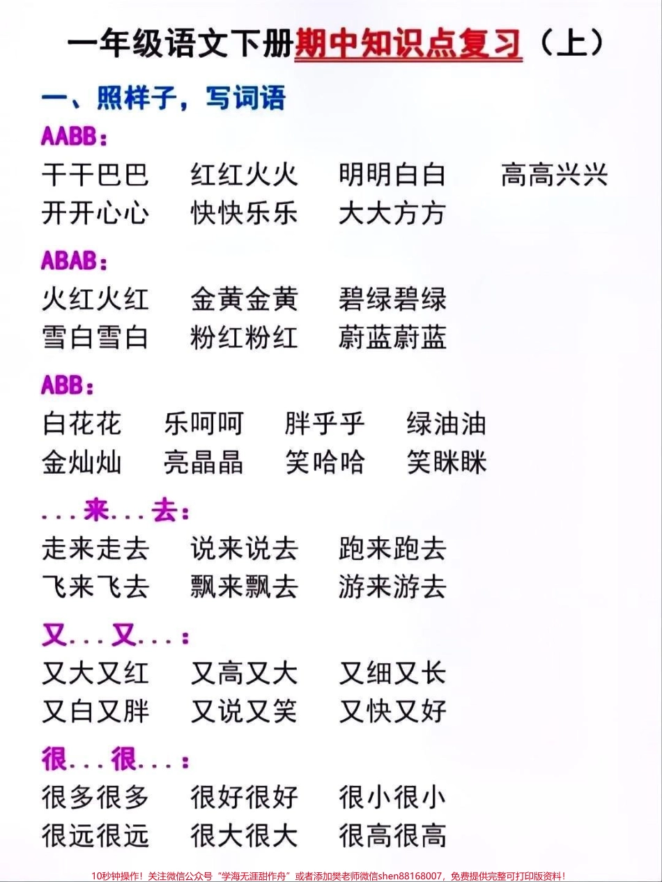 一年级重点知识点复习#关注我持续更新小学知识 #知识点总结 #一年级语文下册 #学习资料分享 #小学语文知识点 @抖音小助手.pdf_第1页
