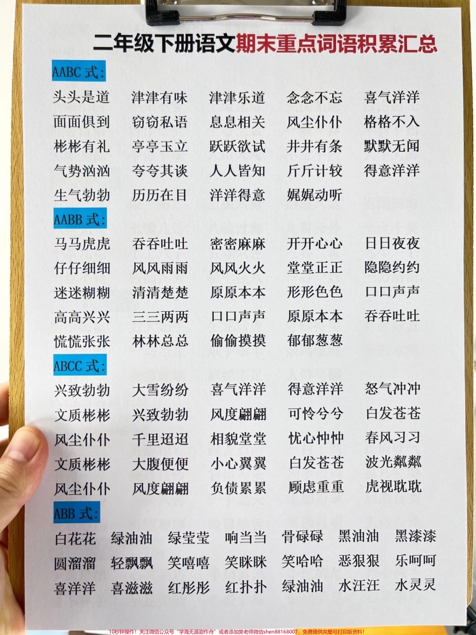 以下是二年级下册语文期末重点词语积累汇总汇总资料这是期末复习的重点之一家长可以打印出来给孩子记忆掌握这些词语积累对于期末考试来说非常重要希望孩子们能够在考试中取得好成绩#二年级语文 #二年级语文下册词语 #二年级语文期末复习.pdf_第2页
