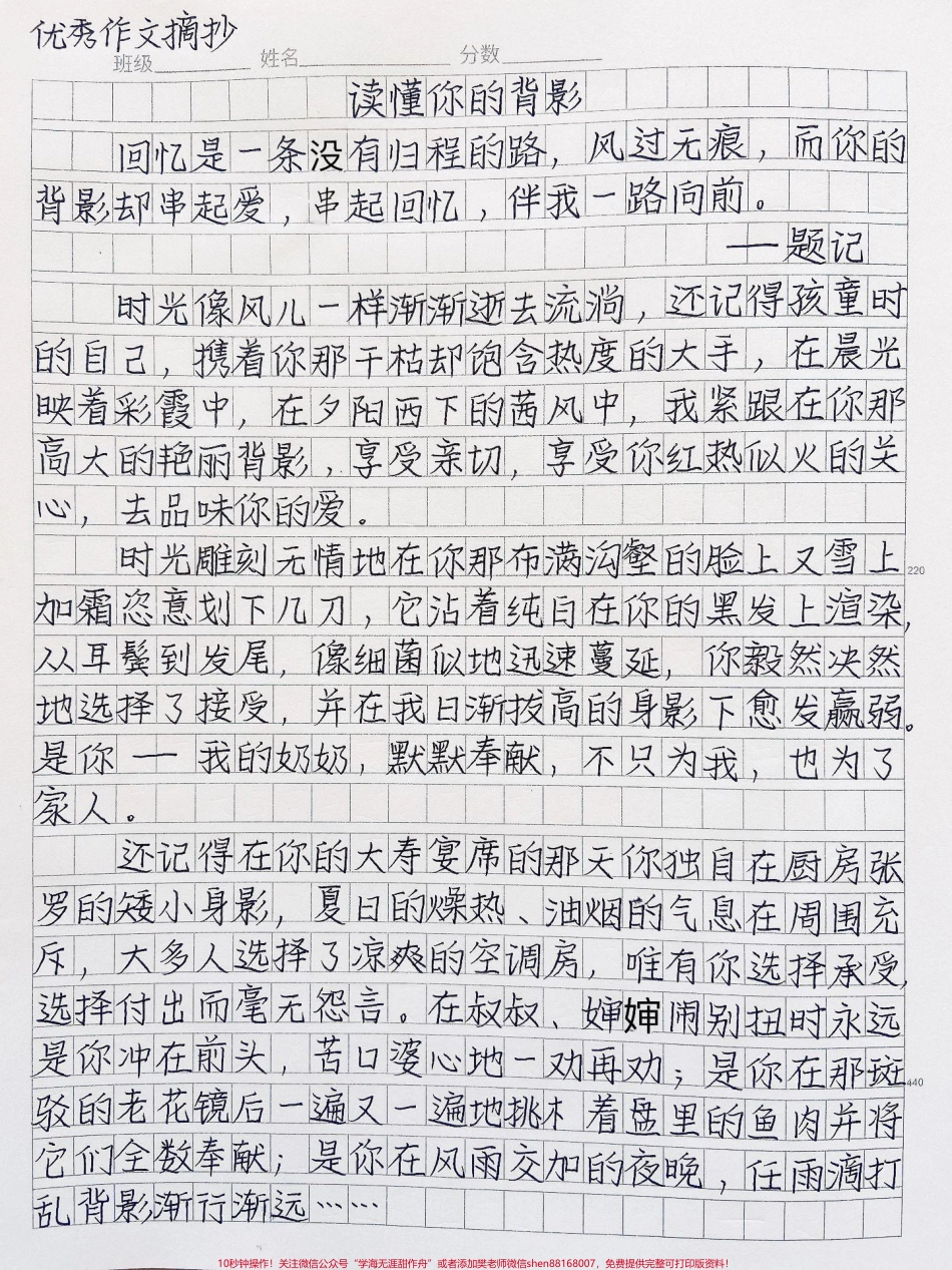 优秀作文《读懂你的背影》回忆是一条没有归程的路风过无痕而你的背影却串起爱串起回忆伴我一路向前#作文 #图文伙伴计划 #抖音图文来了.pdf_第1页