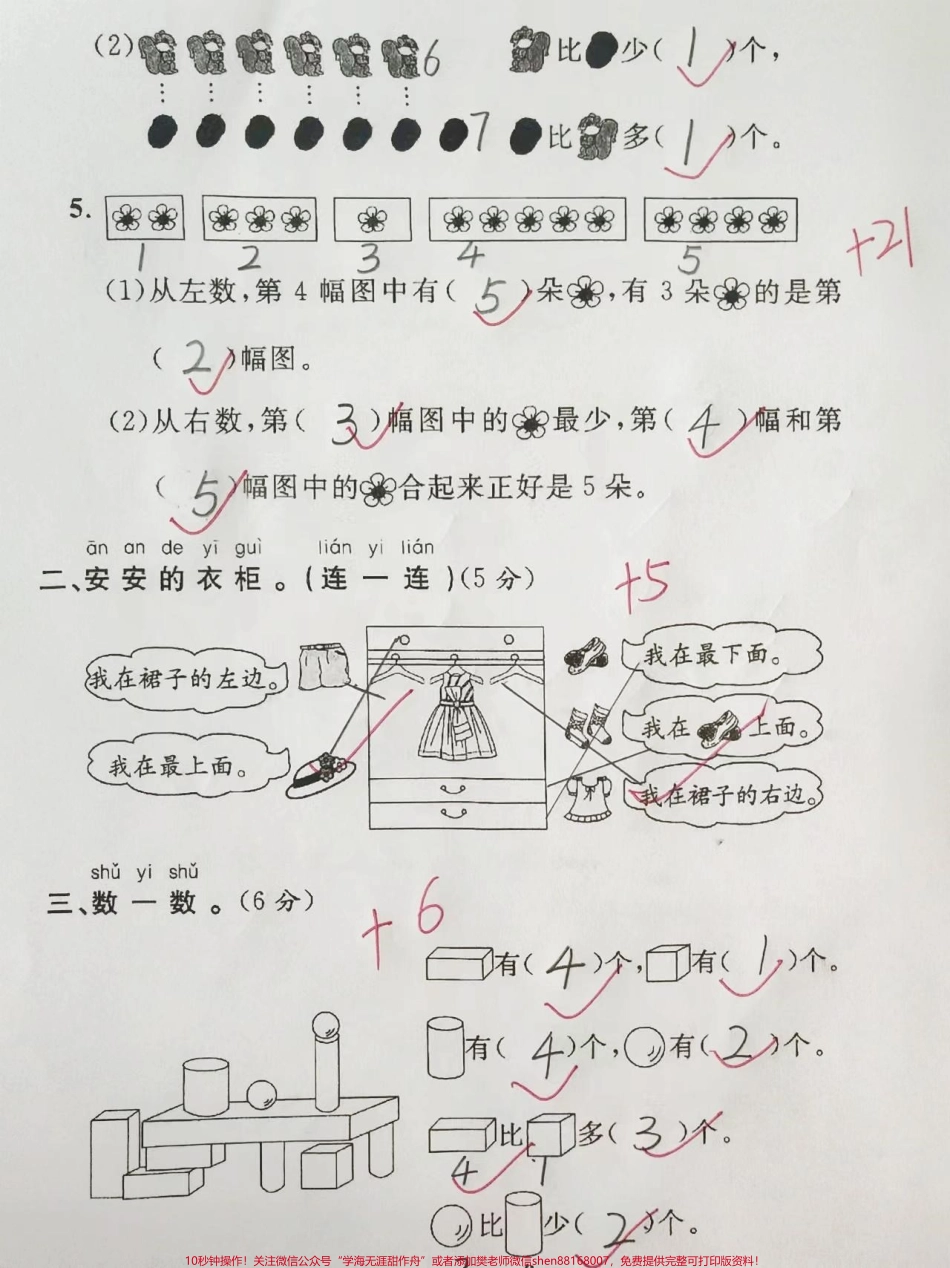 人教版一年级上册数学期中测试卷#家长收藏孩子受益 #学习资料 #一年级 #一年级数学 #单元测试卷.pdf_第2页
