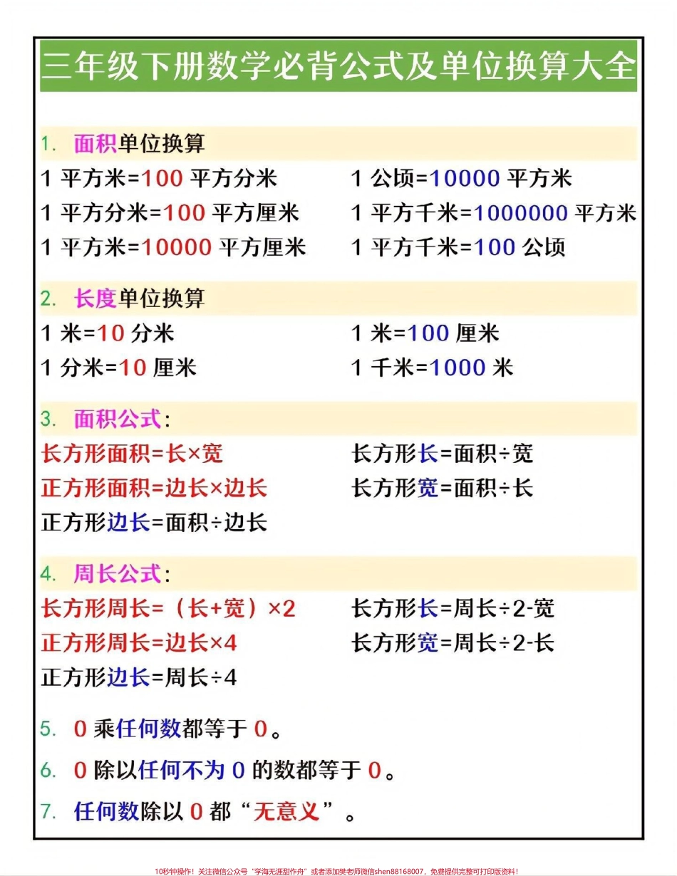 三年级下册数学必背概念公式和单位换算大全#教育 #学习 #小学数学 #每天学习一点点 #三年级数学.pdf_第1页
