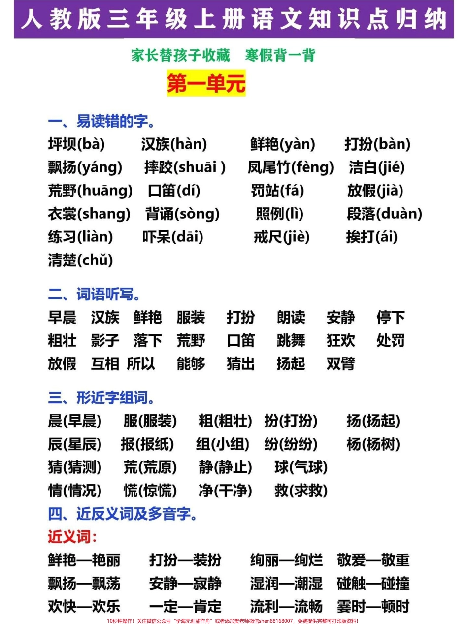 三年级语文上册知识点梳理总结这份知识点归纳总结包含了课程学习各知识点重点难点考点复习巩固这一份就够了#三年级语文 #三年级语文重点归纳 #三年级数学 #三年级 #三年级上册.pdf_第1页
