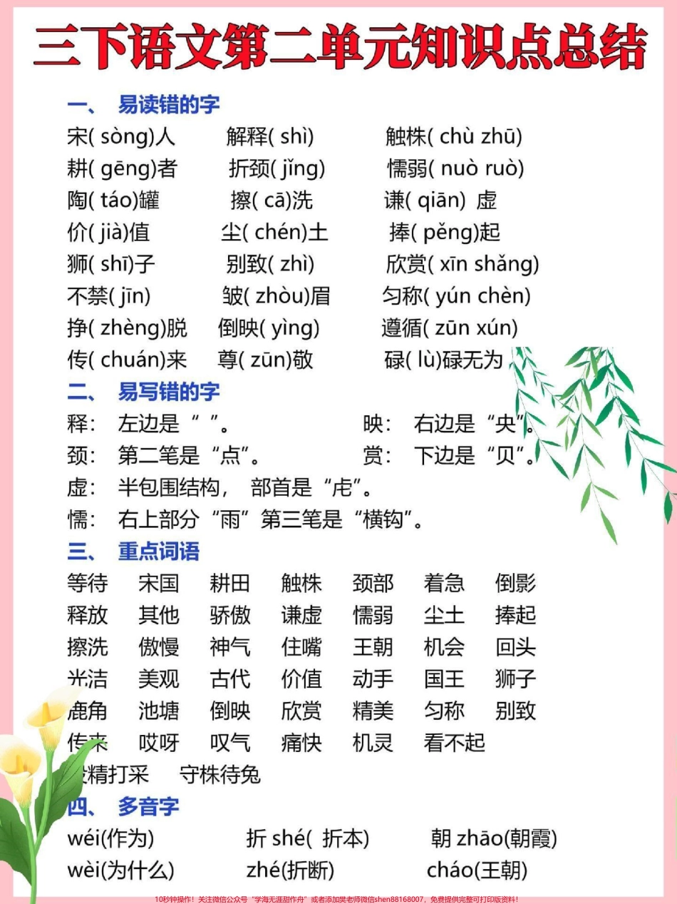 三年级语文下册第三单元知识点归纳总结预习复习必备神器#三年级 #三年级语文 #三年级下册语文 #小学语文 #家有小学生.pdf_第1页