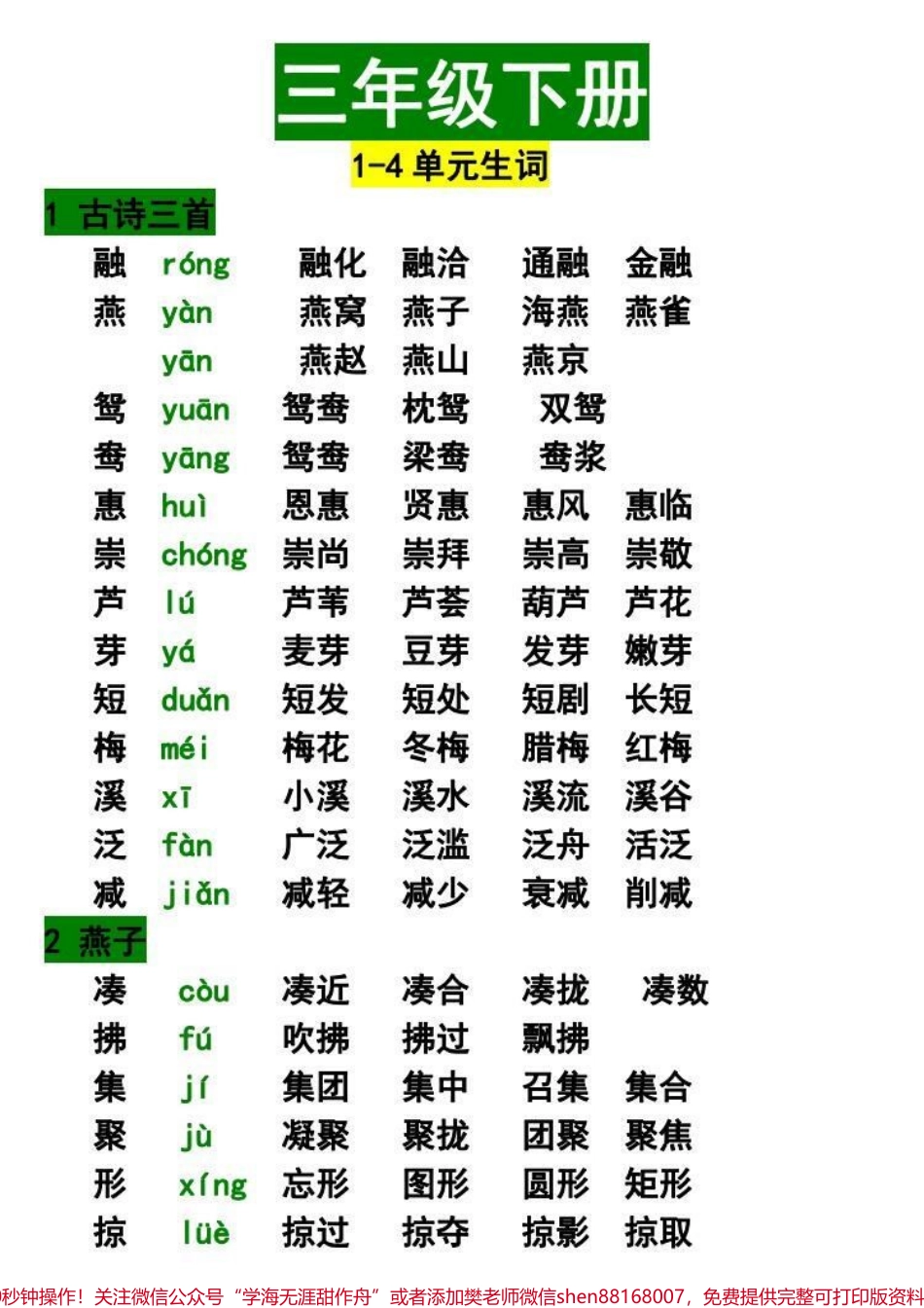 三年级下册语文1-4单元生字及组词汇总#每天学习一点点 #知识点总结 #家长收藏孩子受益 #小学语文 #必考考点.pdf_第1页