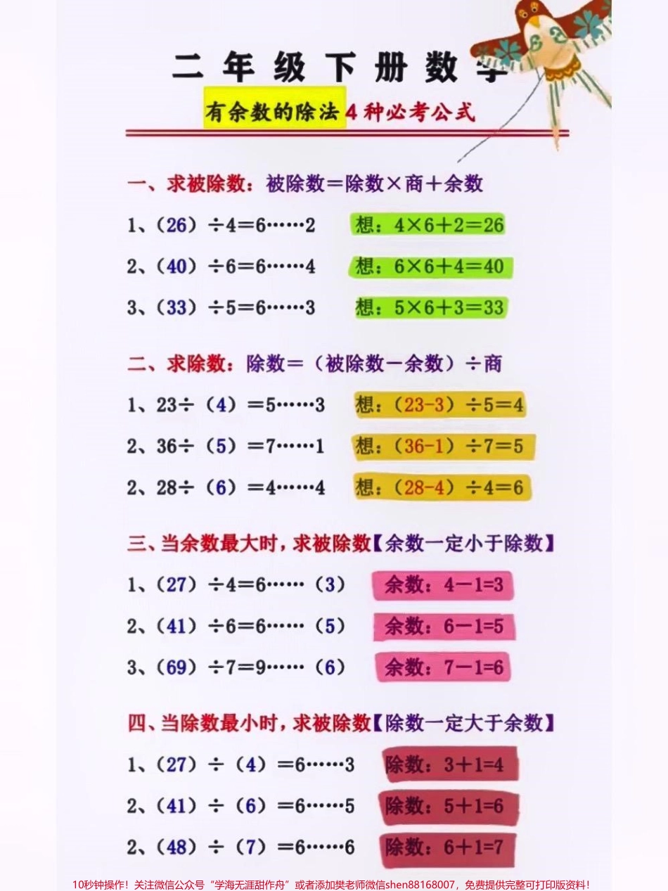 二年级下册数学有余数的除法4种必考形式#学习资料分享 #二年级数学 #有余数的除法 #除法速算技巧 @抖音小助手 @抖音来客官方助推官 @抖音创作者中心.pdf_第1页