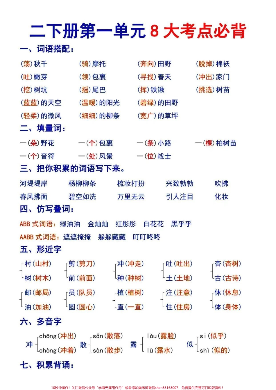 二年级下册语文1-4单元八大考点总结#家长收藏孩子受益 #每天学习一点点 #知识点总结 #教育 #小学语文.pdf_第1页