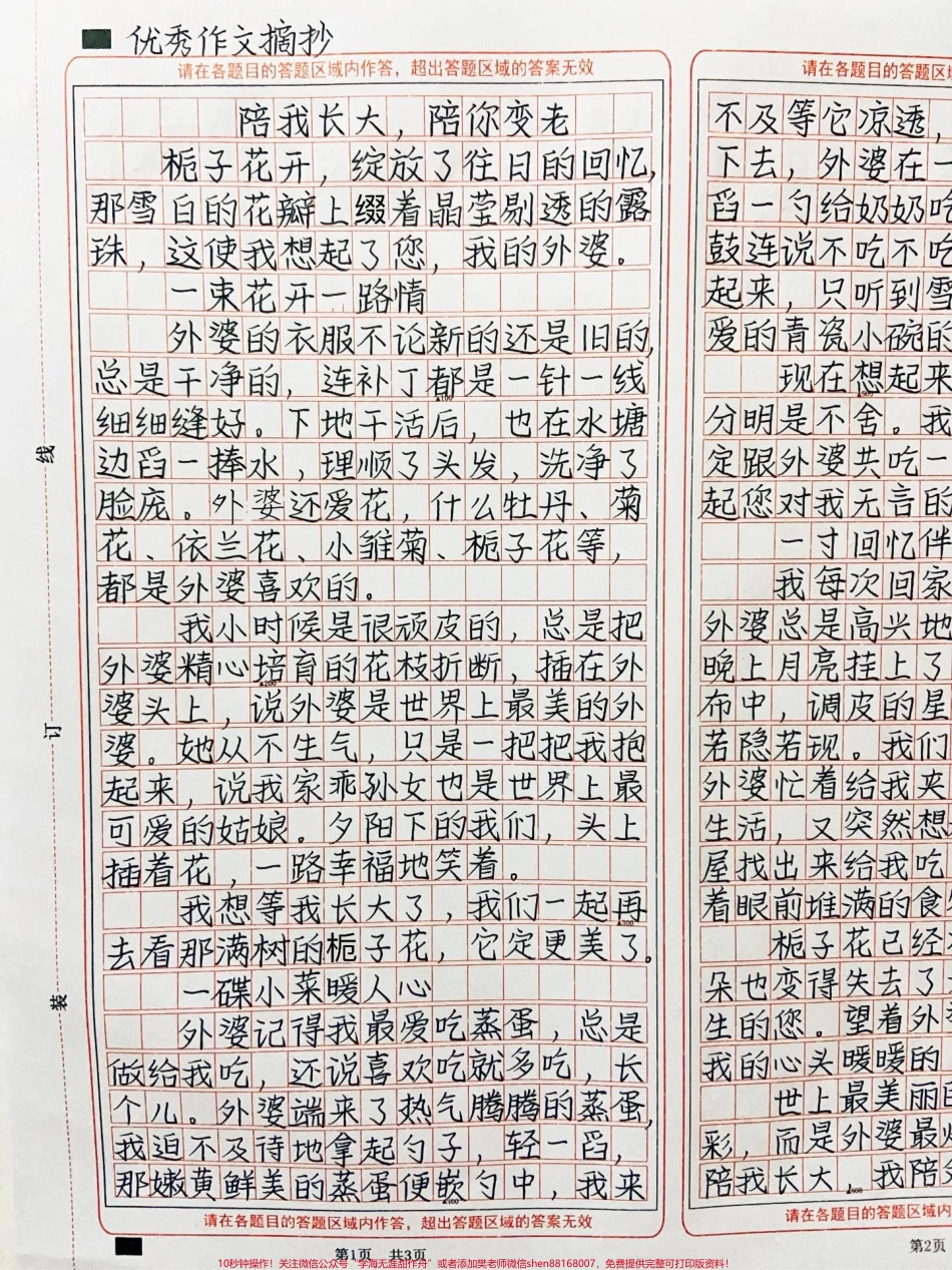 好喜欢这篇作文《陪我长大陪您变老》世上最美丽的风景不是流光溢彩而正外婆最灿烂的笑容外婆陪我长大我陪我陪慢慢变老#作文 #图文伙伴计划 #抖音图文来了.pdf_第1页