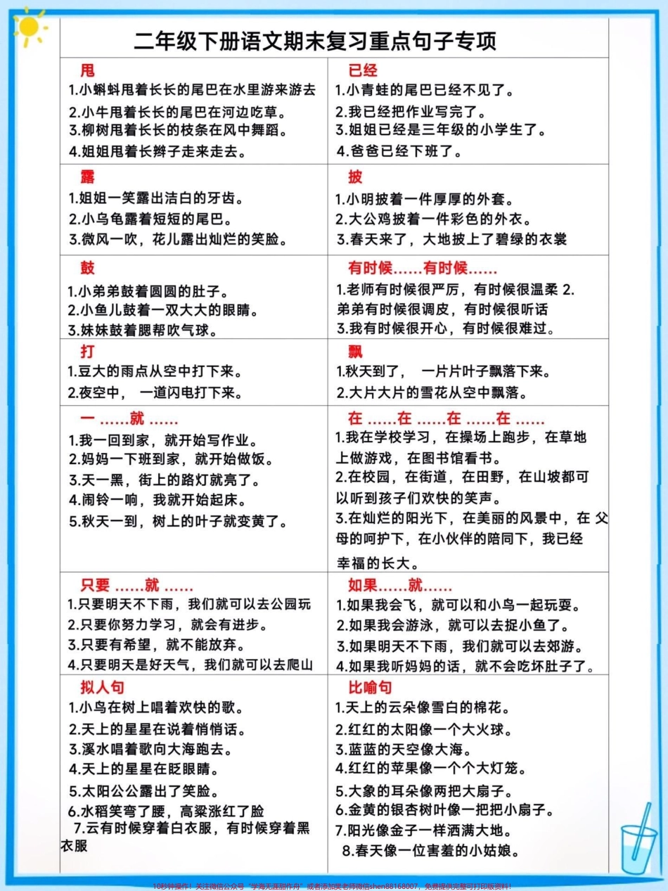 二年级下册语文期末复习重点句子专项#期末复习 #二年级语文下册 #小学语文知识点 #必考考点 #每日知识分享 @抖音来客官方助推官 @抖音小助手 @抖音热点 @抖音创作者中心.pdf_第1页