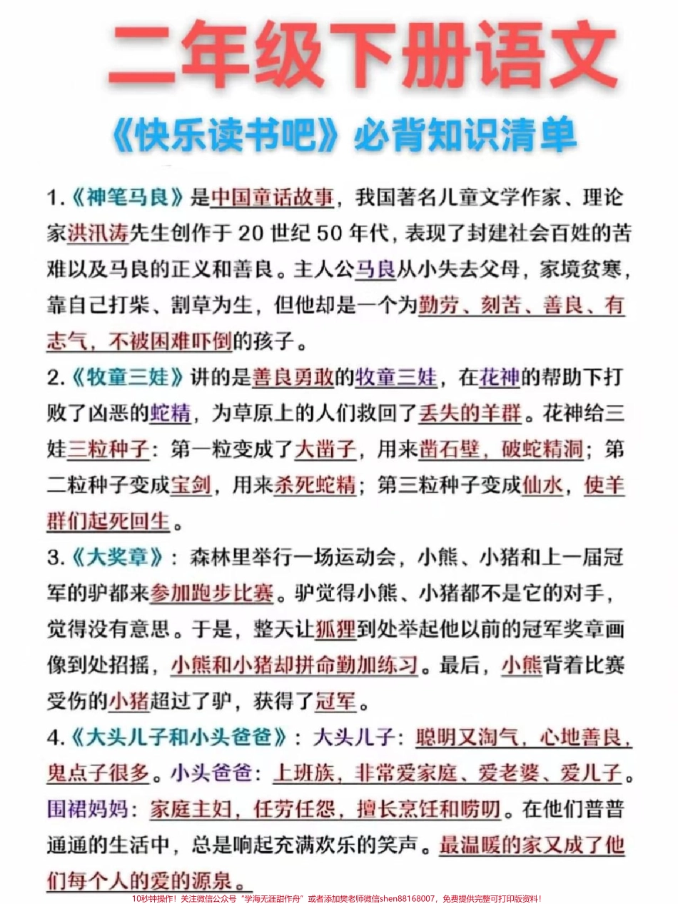 二年级下册语文《快乐读书吧》必背知识点归纳#学习 #教育 #每天学习一点点 #家长收藏孩子受益 #知识点总结.pdf_第1页