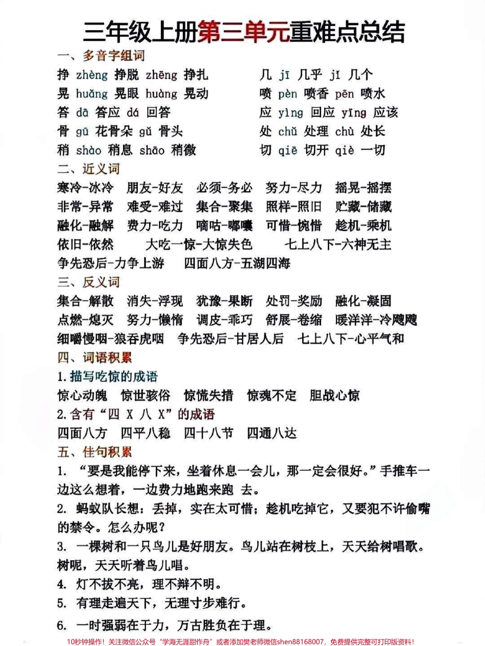 三年级上册语文1-8单元期中期末复习必考基础知识点梳理#知识点总结 #小学知识点归纳 #学习 #三年级语文.pdf_第3页