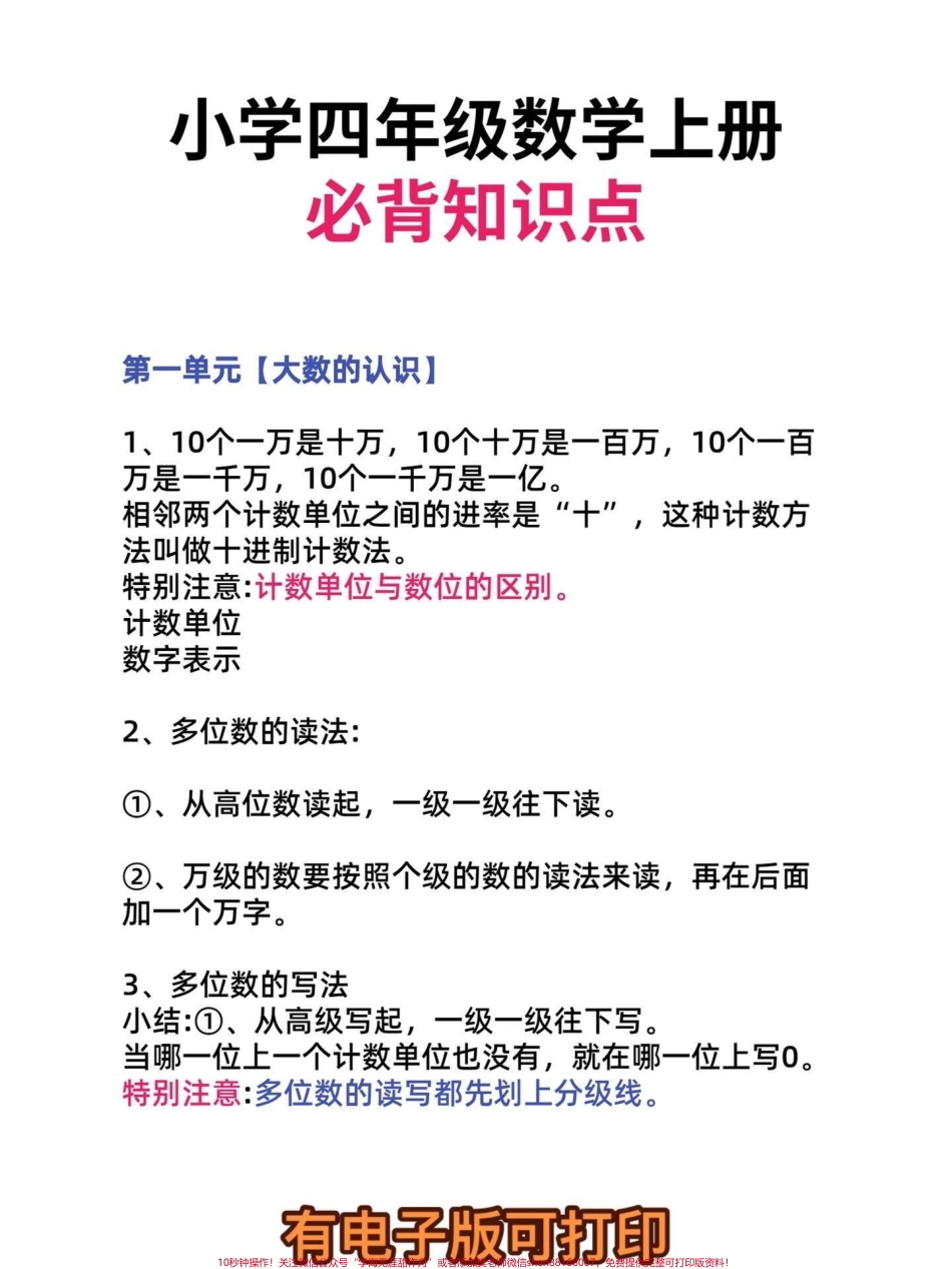 四年级数学上册必背知识点四年级数学上册知识点重点家长们收藏好#知识点总结 #四年级数学上册 #四年级数学 #期中复习 - 副本.pdf_第1页