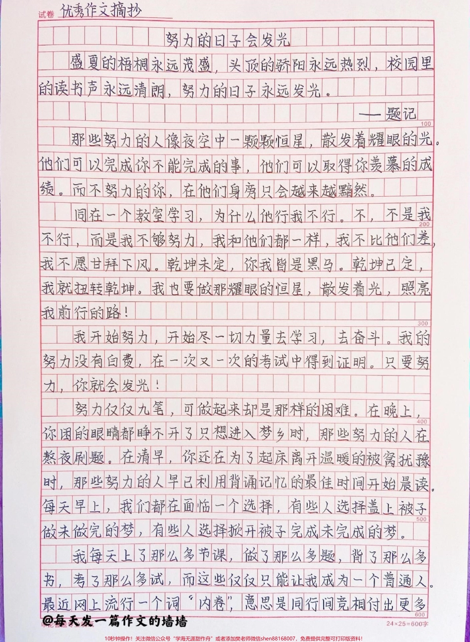学习没有动力的时候就看一下这篇励志作文《努力的日子会发光》附带关于努力的句子#作文 #作文素材 #抖音图文来了.pdf_第1页