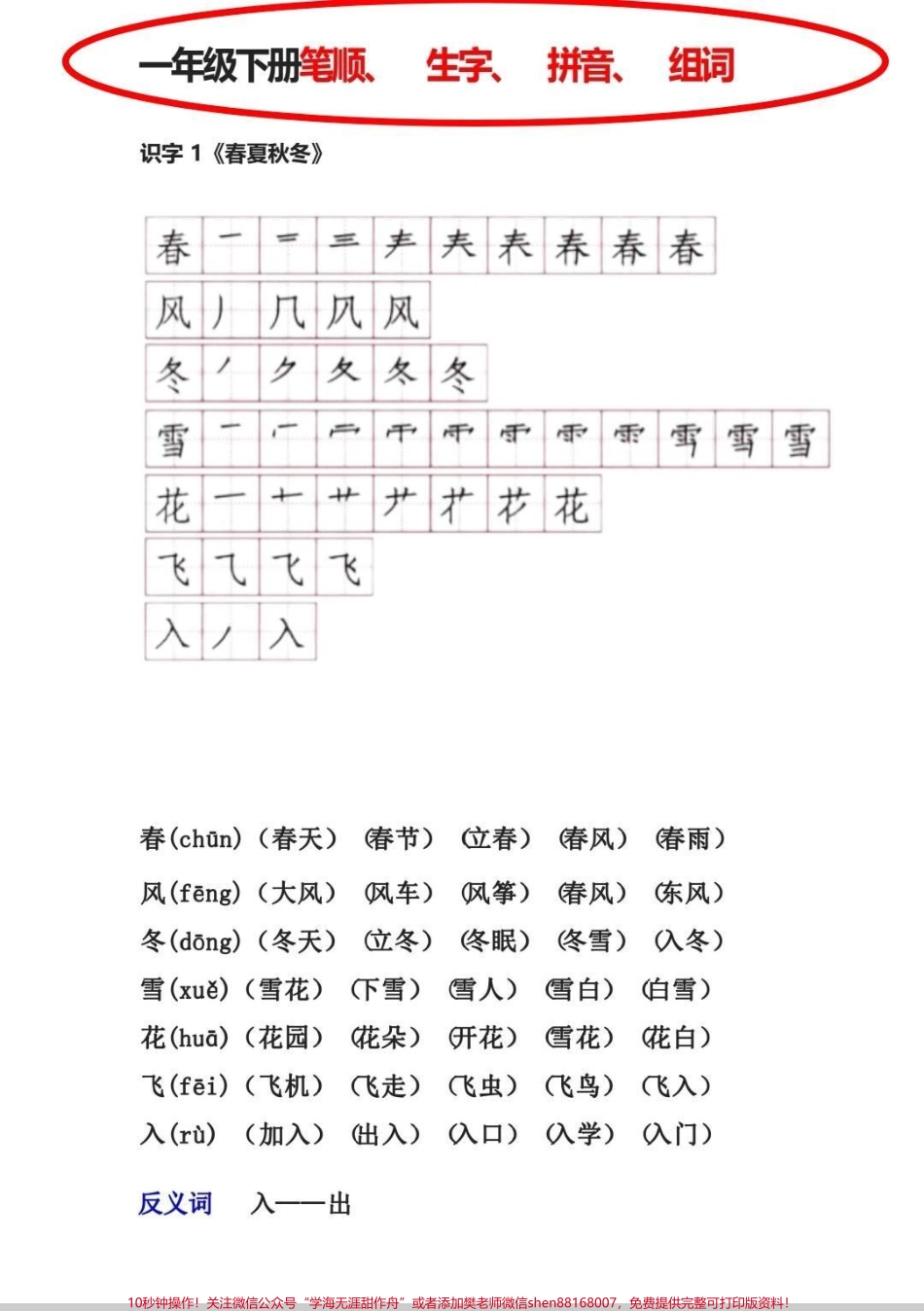 一年级下册生字笔顺组词一年级下册生字笔顺组词打印出来贴课本正好使#一年级 #每天学习一点点 #语文 #一年级下册 #知识分享.pdf_第1页