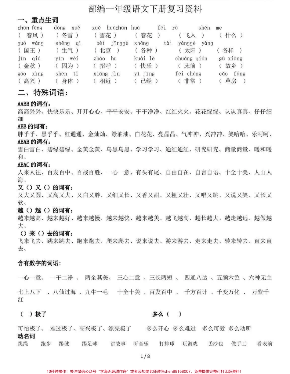 一年级下册语文 知识点总结都是一年级下册语文知识的必考点可以提高孩子复习效率查漏补缺短时间冲刺快速提高语文成绩100打印出来给孩子复习期末考个好成绩#关注我持续更新小学知识 #学习资料分享 #知识点总结 #学霸 #小学语文 @抖音小助手.pdf_第1页