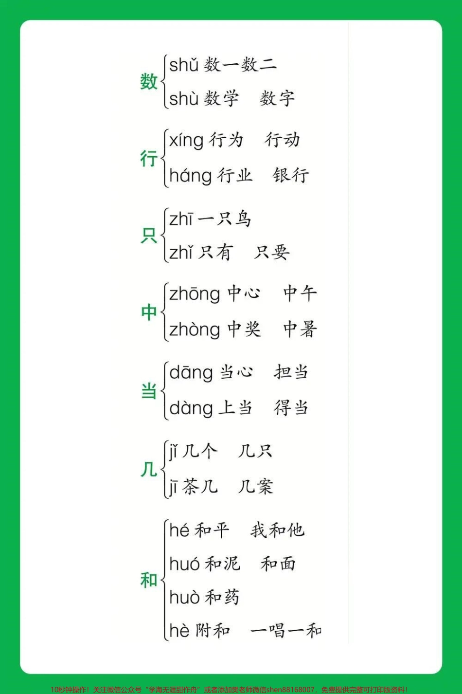 一年级上册语文多音字汇总（可打印）给大家整理了一年级上册教材中出现的多音字每个多音字都有组词方便区分大家有需要的赶紧保存#一年级上册语文 #幼小衔接 #知识点总结 #多音字 #学习笔记.pdf_第2页