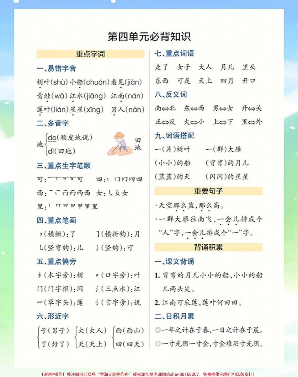 一年级上册语文期末复习各单元知识点归纳总结#家长收藏孩子受益 #教育 #学习 #知识点总结 #期末复习.pdf_第3页