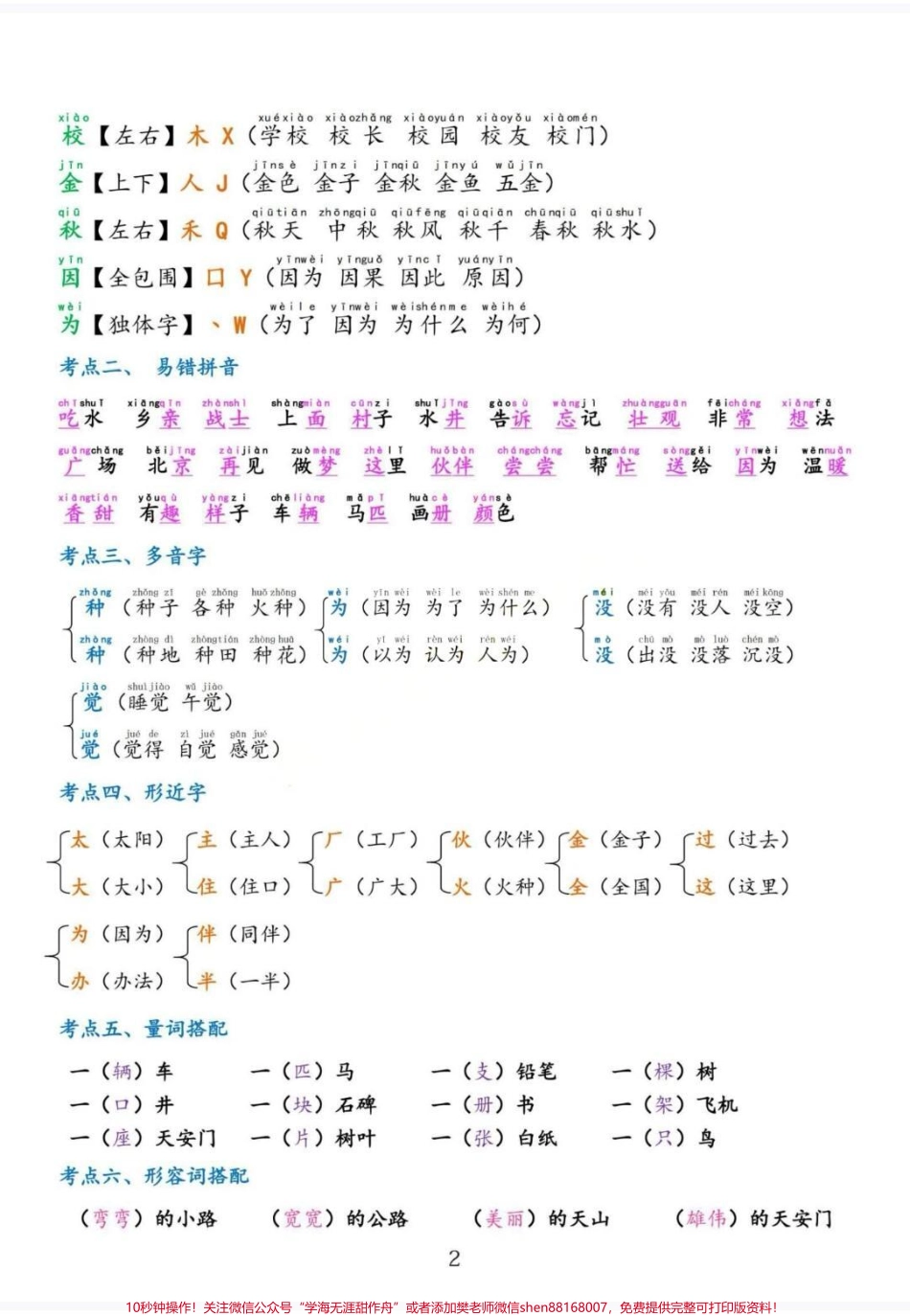 一年级语文二单元考点总结第二单元考点总结来啦！全部重难点收藏起来！#知识点总结 #一年级 #每天学习一点点 #知识分享 #一年级重点知识归纳.pdf_第3页