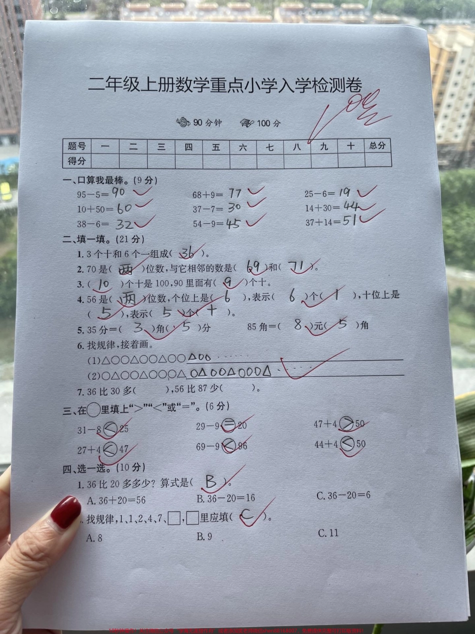 二年级数学上册重点学校入学检测卷#二年级上册数学 #二年级 #小学试卷分享 #易错题数学 #乘法口诀.pdf_第1页