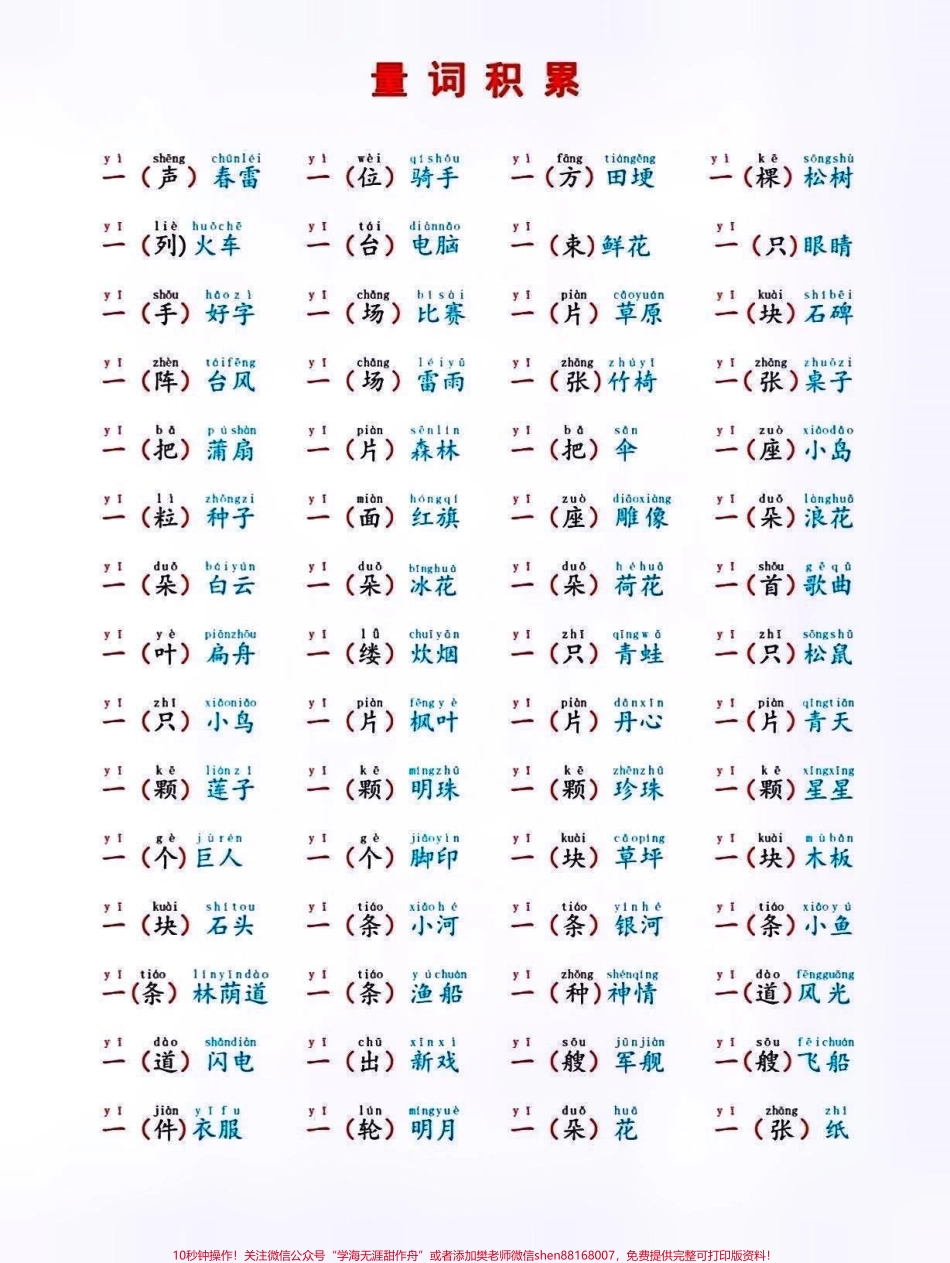 一年级语文下册量词积累#期末复习 #知识点总结 #小学语文知识点 #一年级语文下册 #量词积累 @抖音小助手 @抖音来客官方助推官 @抖音创作者中心 @抖音热点宝.pdf_第1页
