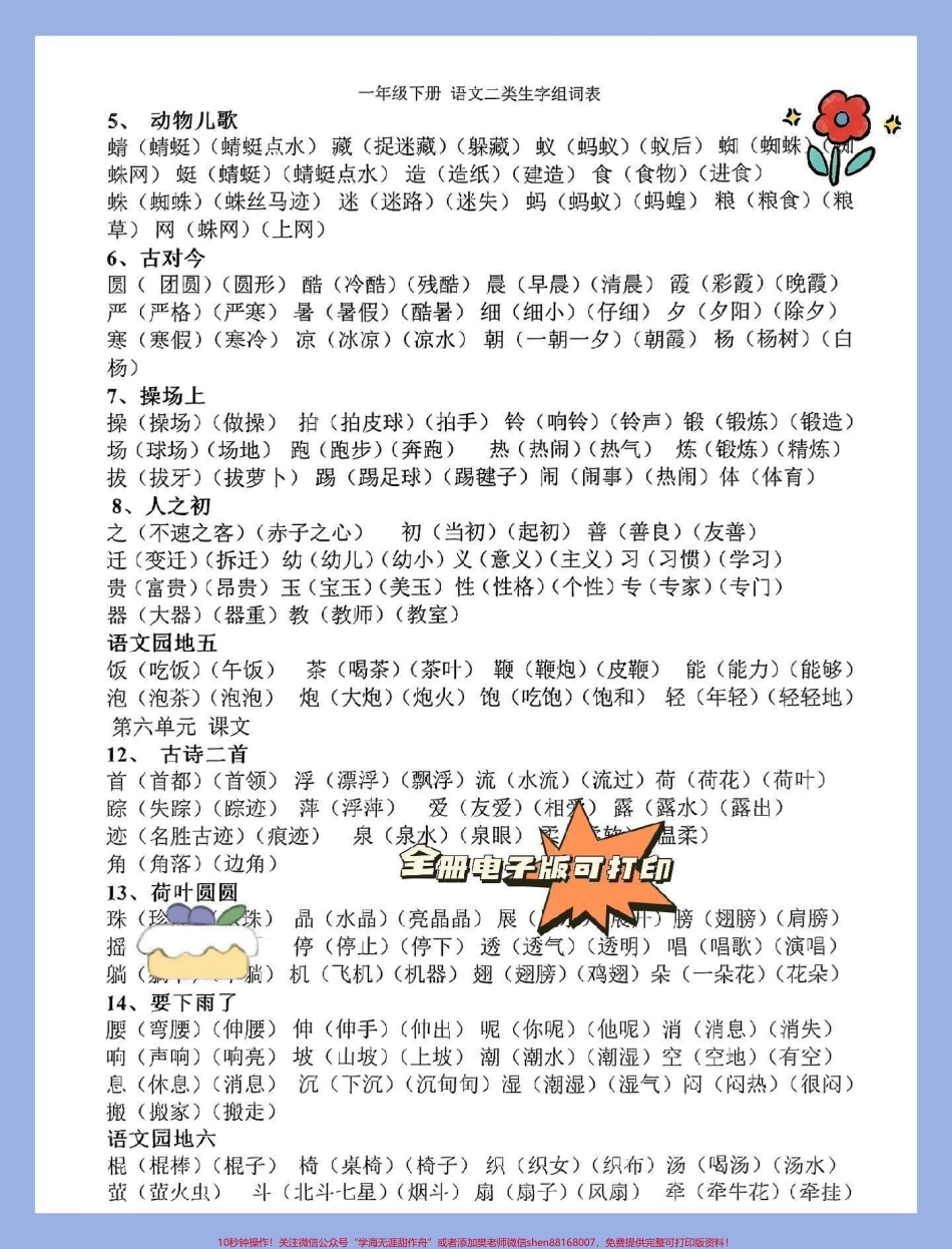 一年级语文下册生字组词二类生字组词二类字词家长收藏打印出来给孩子练一练掌握语文全 册知识点让娃识字我会写#一年级语文下册 #图文伙伴计划 #知识点总结 #小学语文知识点 #二类字组词.pdf_第3页
