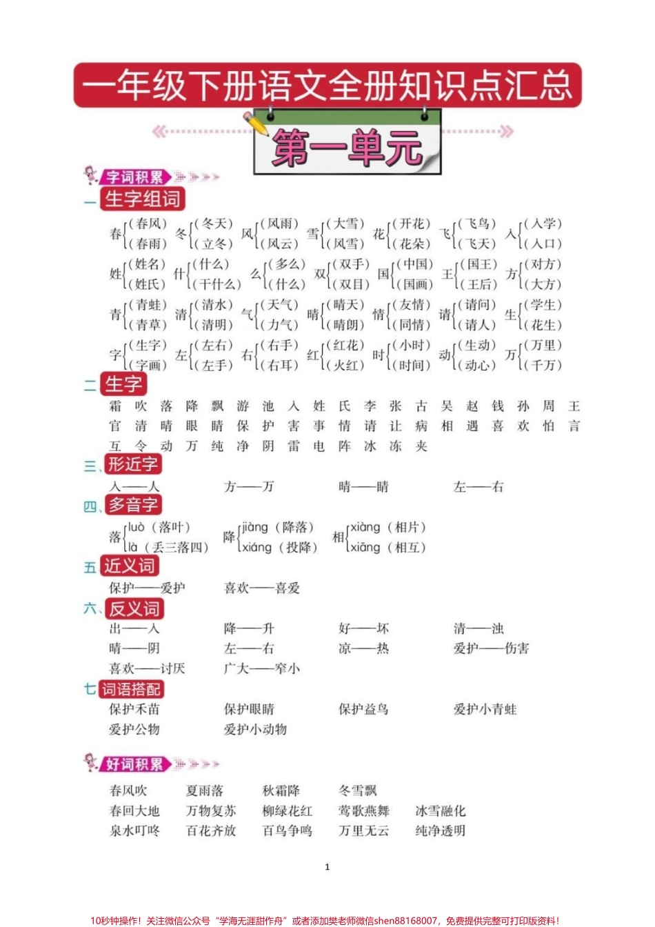 一年级语文下册总复习资料全册重点考试总结共8页 预习复习宝典妈妈们快打印出来给孩子提前背诵期末考试98+#一年级语文 #一年级重点知识归纳 #一年级语文下册 #必考考点 #学霸秘籍.pdf_第2页