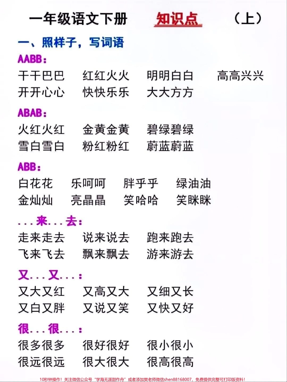一年级语文知识点总结#关注我持续更新小学知识 #词语积累 #小学语文 #一年级语文 #小学语文知识点 @抖音小助手 @抖音热点宝 @抖音创作者中心 @抖音来客官方助推官.pdf_第1页