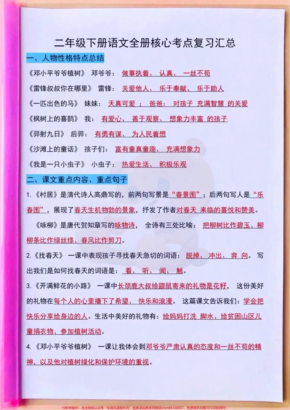 二年级下册语文全册核心考点复习#期末复习 #二年级语文下册 #小学语文知识点 #知识点总结 #核心考点 @抖音小助手 @抖音创作者中心 @抖音热点宝 @抖音来客官方助推官.pdf_第1页