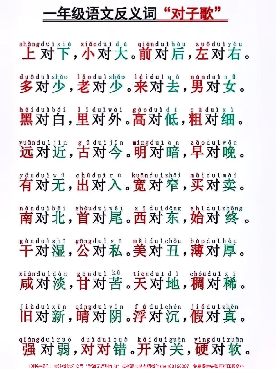 一年级语文反义词对子歌#关注我持续更新小学知识 #小学语文 #小学语文知识点 #一年级语文 #反义词 @抖音小助手 @抖音创作者中心 @抖音广告助手 @抖音DOU+上热门.pdf_第1页