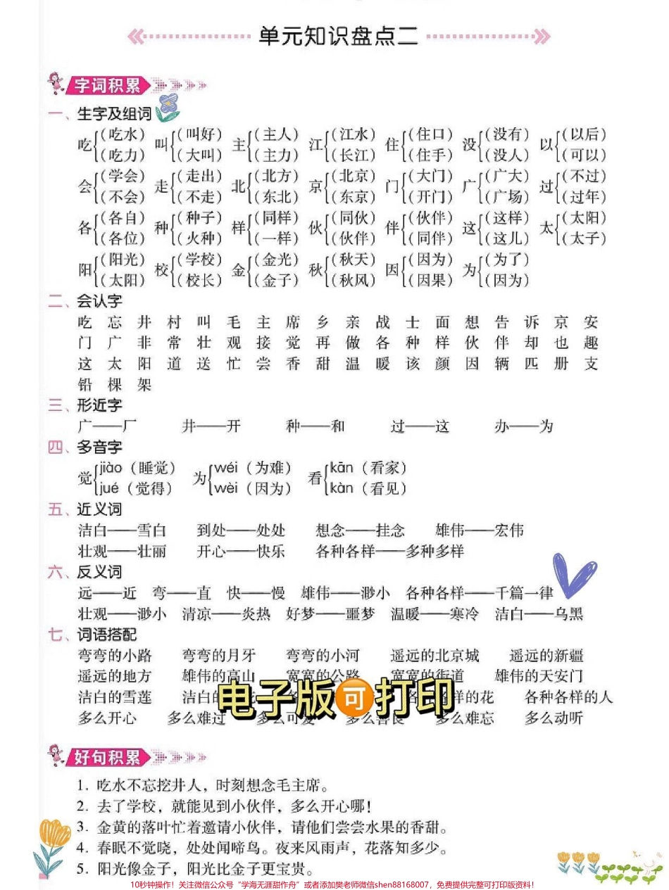 一年级语文下册单元知识点总结生字组词#一年级语文 #一年级重点知识归纳 #语文知识分享 #知识点总结 #一年级语文下册.pdf_第2页
