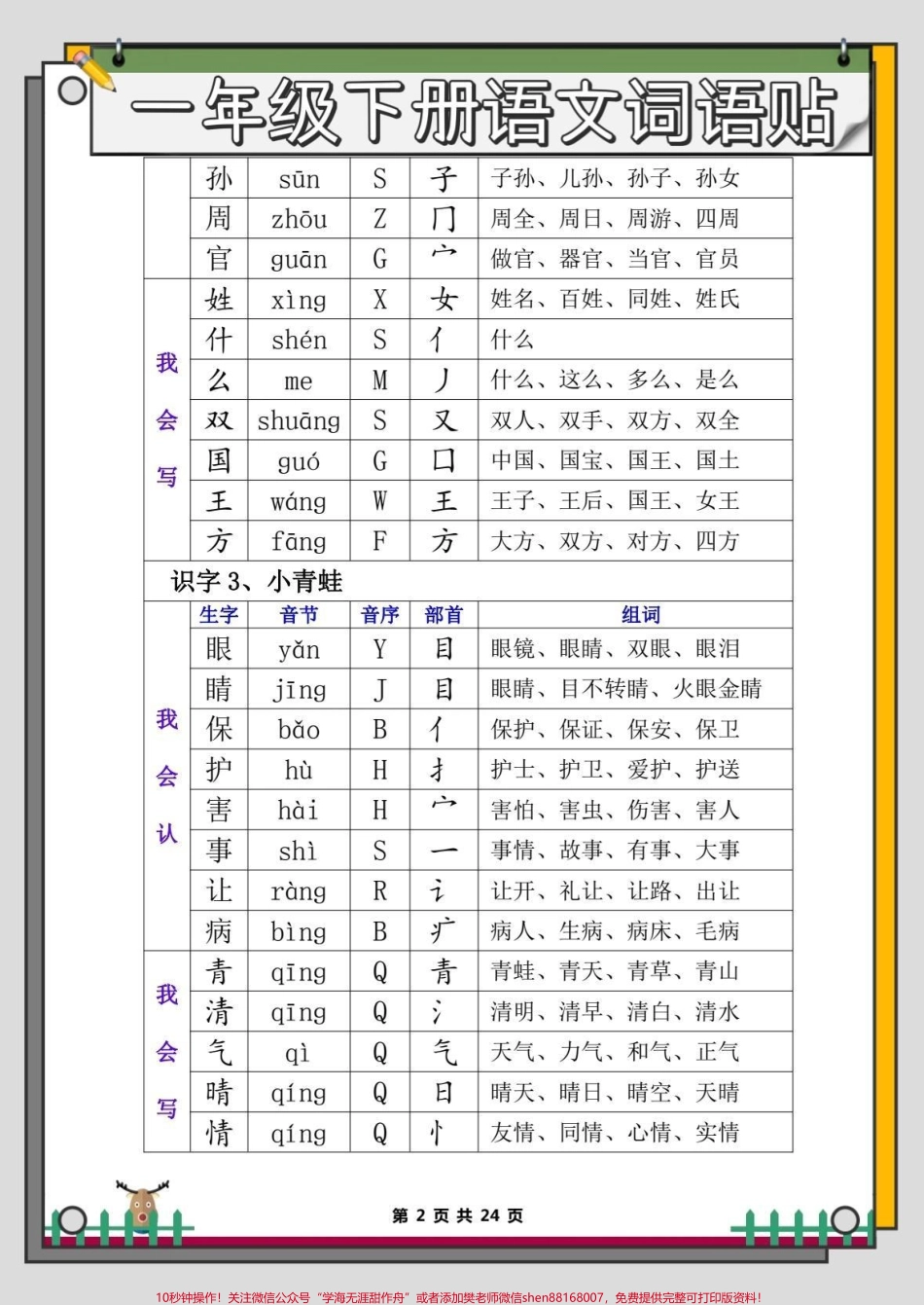 语文老师发的一年级语文下册生字笔顺词语贴太实用了家长打印出来后可以剪下来贴在对应的课本上#一年级语文下册 #一年级语文 #生字组词笔顺 #学霸秘籍 #一年级下册.pdf_第3页