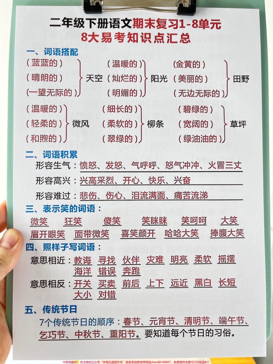 这是一份二年级下册语文期末复习的资料其中包含了8个必背考点的汇总这份资料是老师整理的包括了二年级下册语文期末1-8单元的必背考点建议家长打印出来让孩子读一读、背一背#二年级语文下册 #二年级 #二年级下册语文 #二年级语文 #家长收藏孩子受益.pdf_第2页